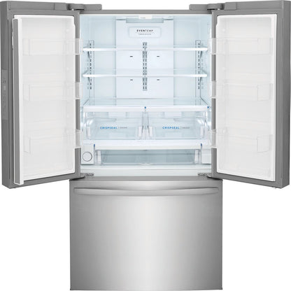 Frigidaire FRFN2823AS 36 inch French Door Refrigerator with 28.8 cu. ft. Capacity LED Lighting Glass Shelves Automatic Defrost Auto Close Freezer Drawer Door Ajar Alarm Ice Maker Energy Star Sabbath M