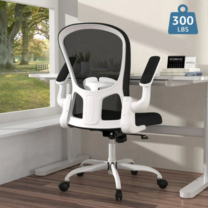 Ergonomic Office Chair, Comfort Home Office Task Chair, Lumbar Support Computer Chair with Flip-Up Arms and Adjustable Height(White)