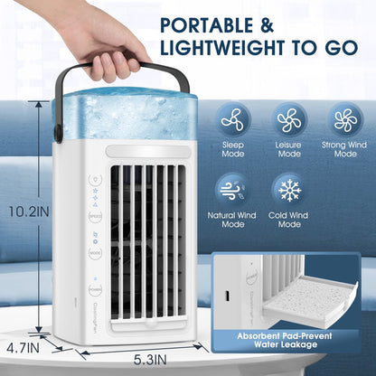 Jorocks Air Conditioner Portable, Mini Portable Air Conditioner Quiet Desk Fan, Humidifier Misting Fan, Small Air Conditioner 3 Speeds and LED Light, Evaporative Cooler for Home, Office, Room