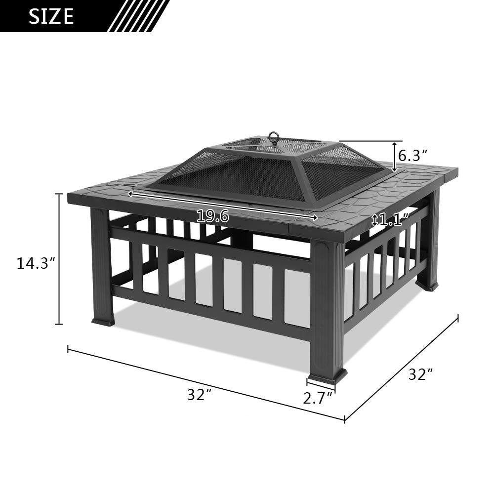 Zimtown Wooden 32" Metal Fire Pit Patio Garden Square