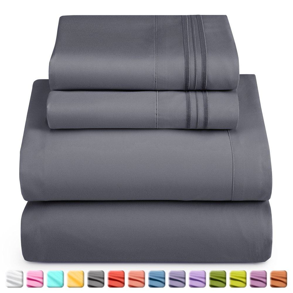 Nestl Bed Sheets Set, 1800 Series Soft Microfiber 16 Inches Deep Pocket 4 Piece Queen Sheet Set, Gray