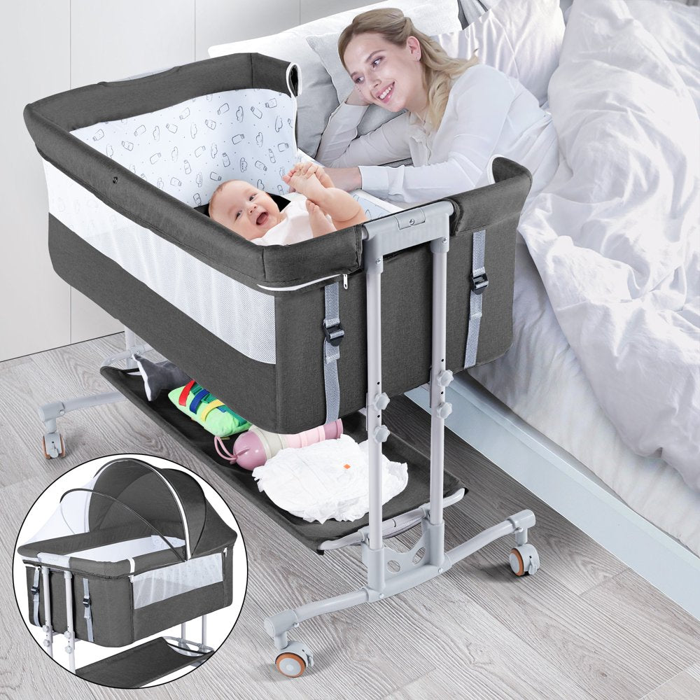 TEAYINGDE Baby Bassinet Bedside Sleeper Bassinet For 0-6 months Baby Unisex (Dark Grey)