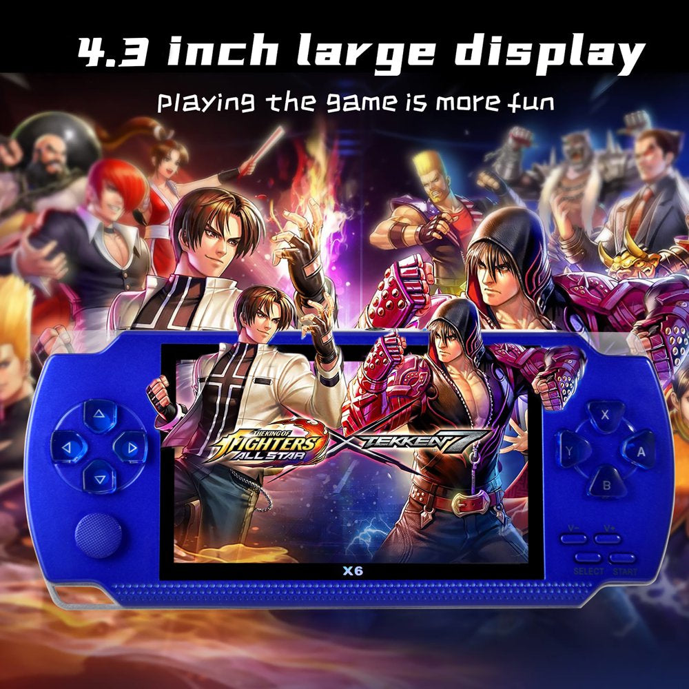 PSP Handheld Game Machine X6,8GB,with 4.3 Inch High Definition Screen, Built-in Over 9999 Free Games,Blue