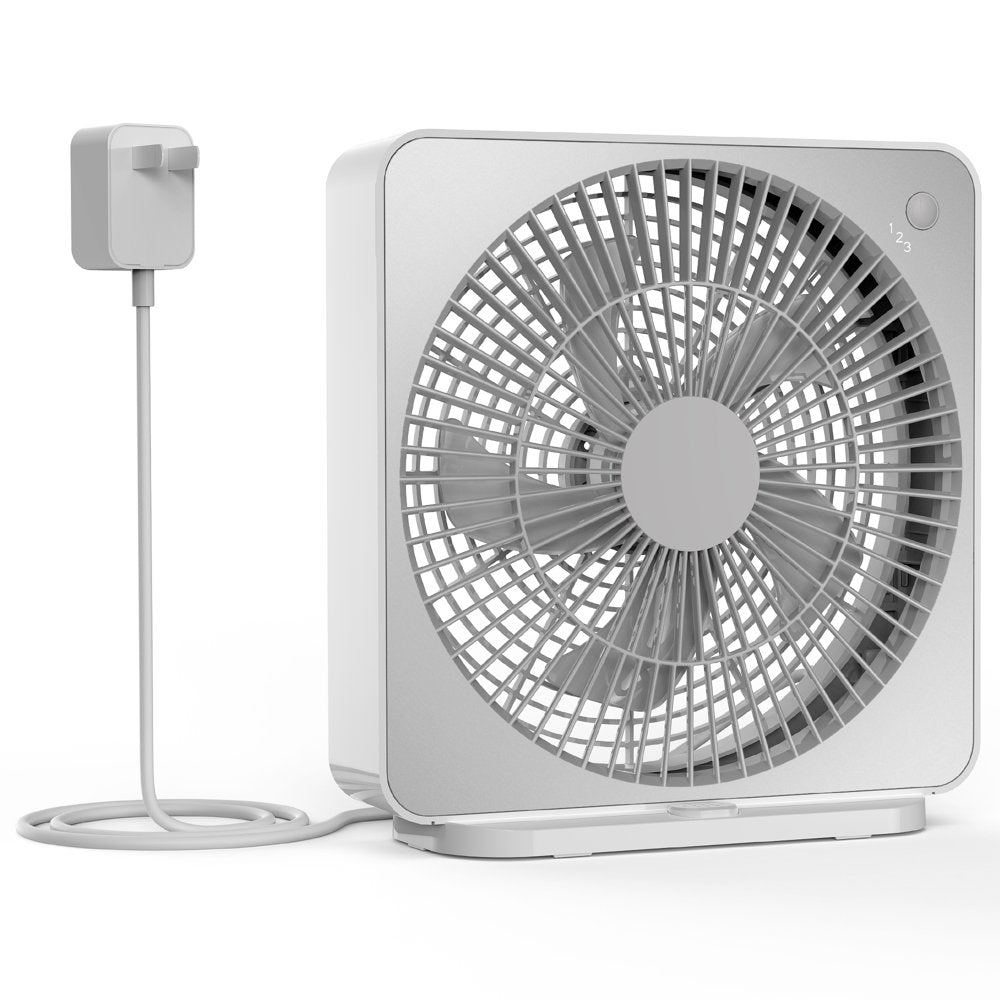 Panergy 10 Inch Box Fan, 3 Strong Speeds, Aromatherapy Function, AC Adapter Powered Electric Fan, Air Circulator Floor Fan for Home Office Garage