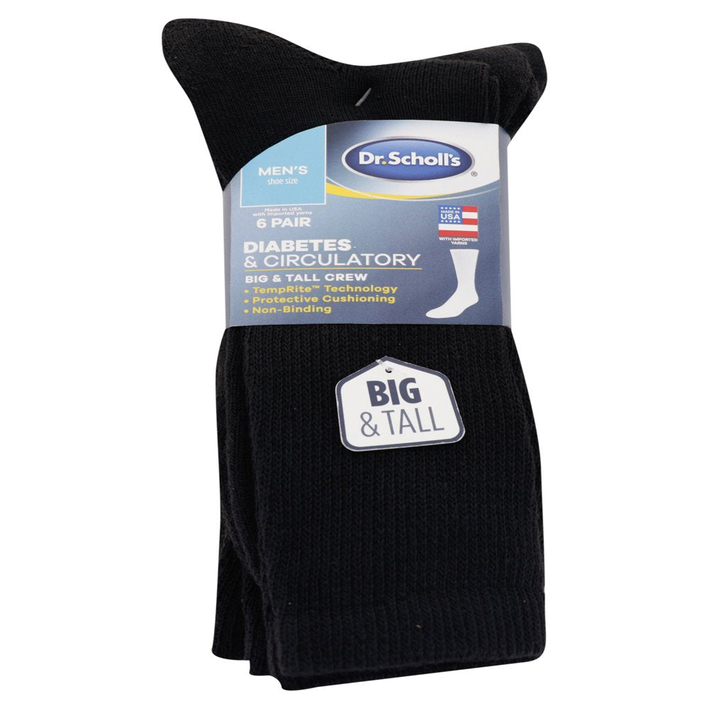 Dr. Scholl's Men's Big and Tall Diabetes & Circulatory Crew Socks, 6-Pack