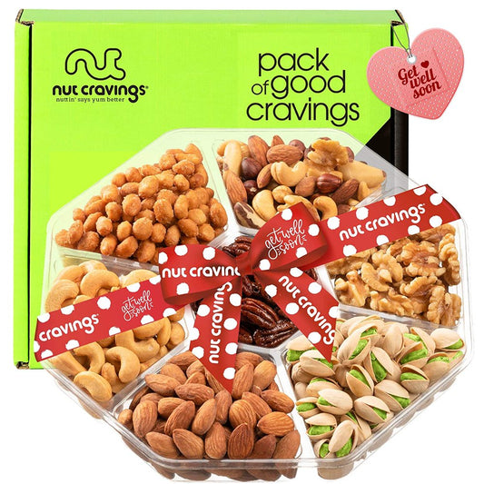 Nut Cravings Get Well Soon Gift Basket, Premium Gourmet Nuts Platter (7 Assortments)