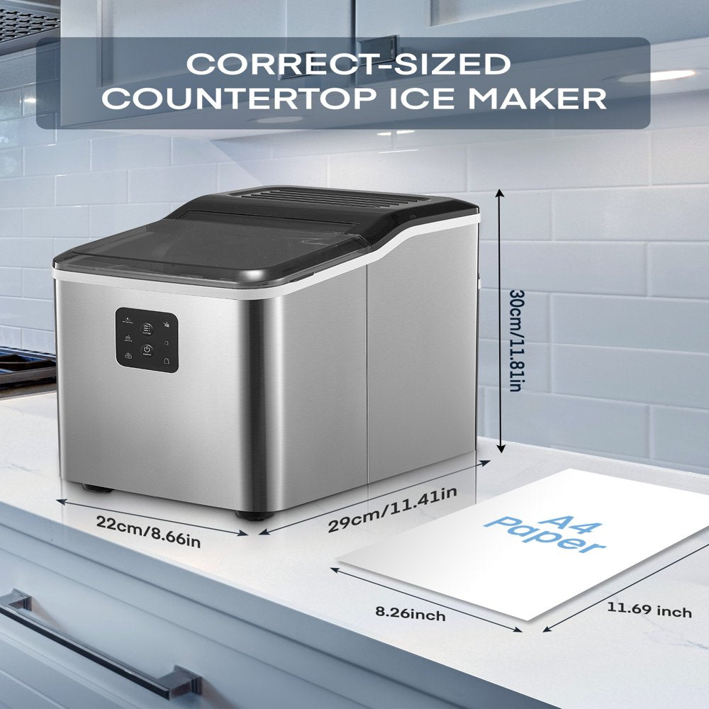 Dual-Size Ice Maker Countertop, 9 Bullet Ice in 6M, 28Lbs in 24H, Selfclean, Stainless Steel, AICOOK