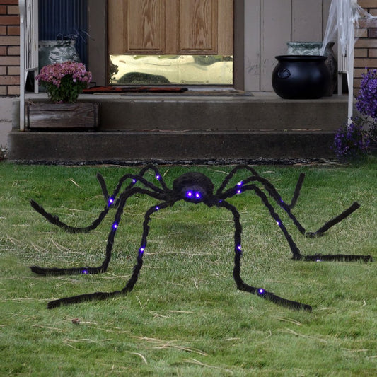  Halloween Giant Light Up Spider Decoration,Outdoor Scary Realistic Plastic Plush Fake Black Animated Spider Toys for House Yard Decor Indoor,Outdoor