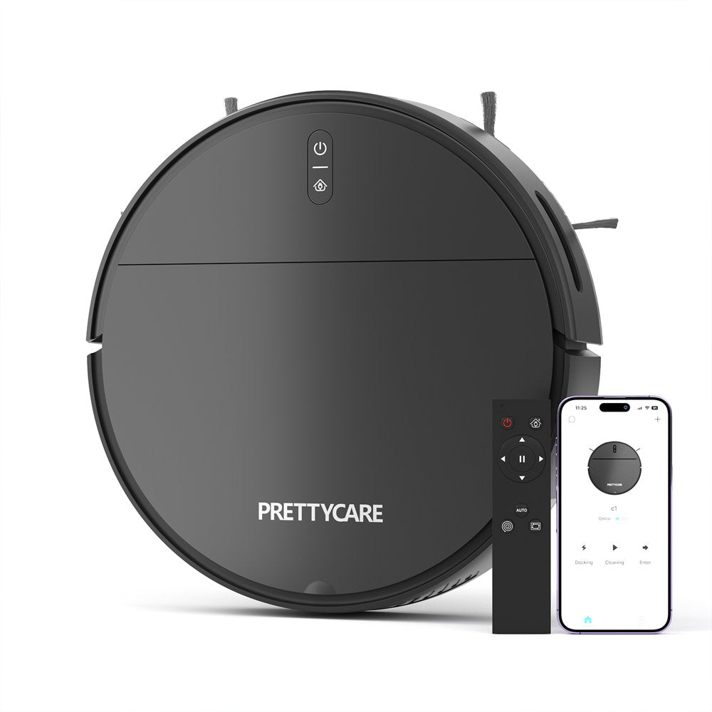 Prettycare Robot Vacuum Cleaner with 2200Pa,Featured Carpet Boost,Tangle-Free,Ultra Slim,Self-Charging C1