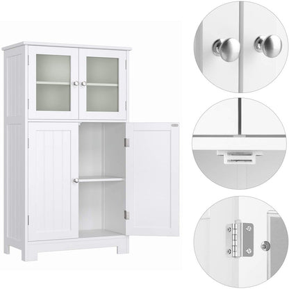 Bathroom Storage Cabinet, Floor White Wooden Linen Cabinet with Shelves and Doors, Kitchen Cupboard