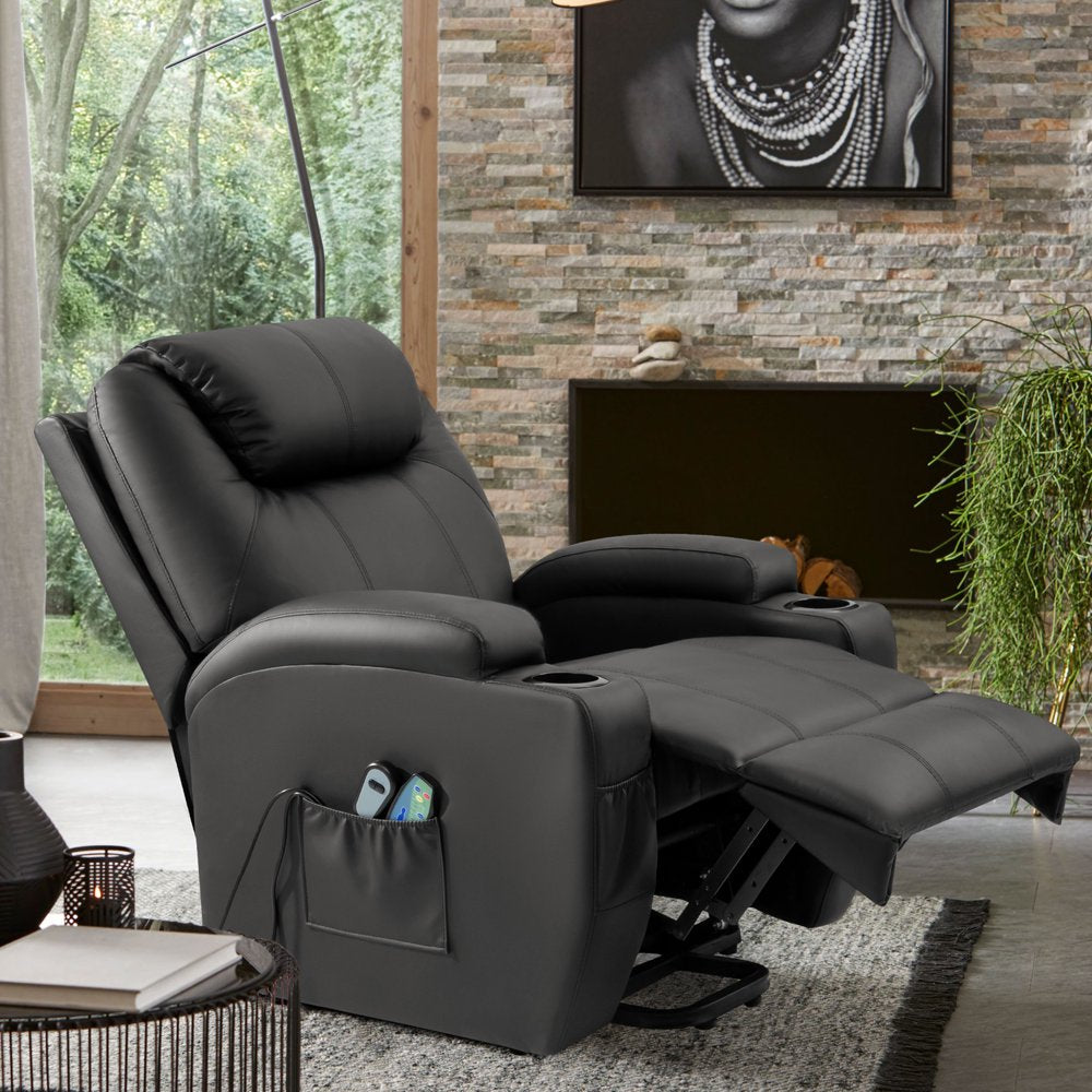 Lacoo Power Lift Recliner with Massage and Heat, Black Faux Leather