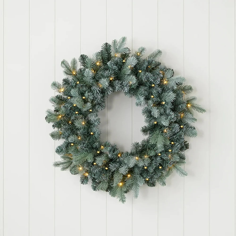 Blue Spruce 24" Wreath Pre-Lit with 50 Warm White LED Christmas Lights and Battery-Operated - by Seasonal LLC