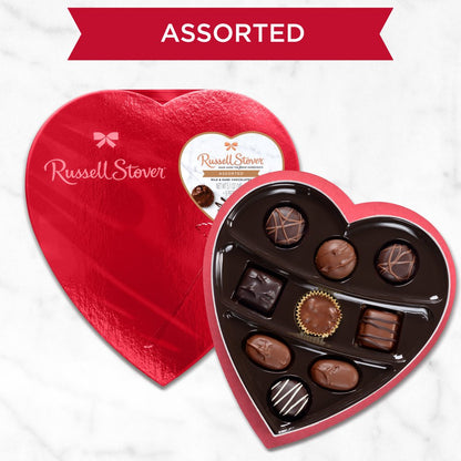 Russell Stover Valentine's Day Red Foil Heart Assorted Milk & Dark Chocolate Gift Box, 5.1 oz. (9 Pieces)