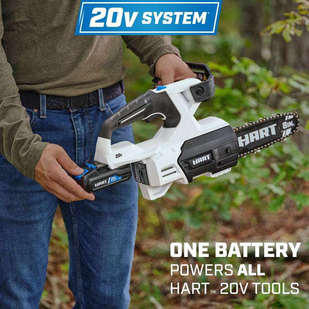 HART 20-Volt 8-inch Battery-Powered Pruning Chainsaw Kit, (1) 2.0Ah Lithium-Ion Battery