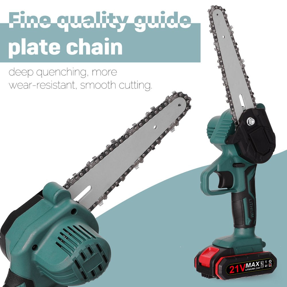  21V 6 Inch Mini Cordless Chainsaw with 2 Batteries  for Wood Cutting, Garden, Trimming Branch