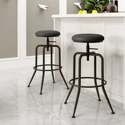 Casa Adjustable Height Swivel Wood Style round Bar Stool, Set of 2, Walnut