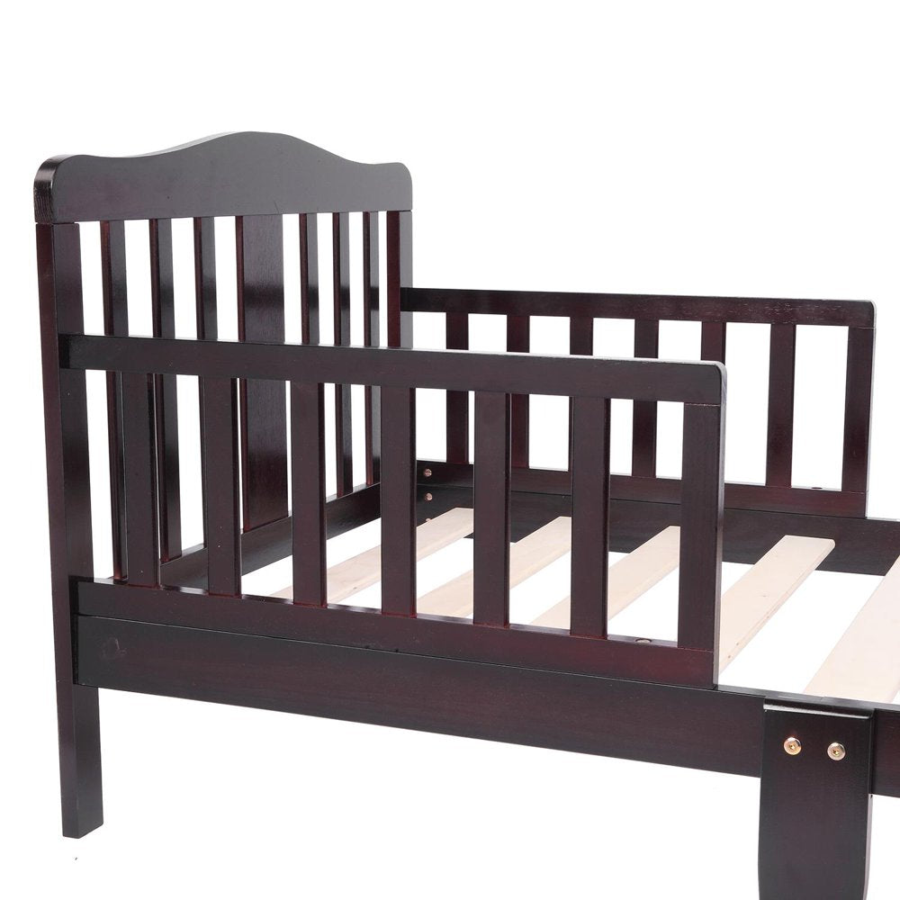 Ktaxon Baby Toddler Bed Solid Wood Bedroom Furniture with Safety Rails Espresso