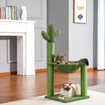 Pawz Road Cactus Cat Scratching Post 33" Large Cat Scratcher with Large Hammock for All Indoor Cats,Green