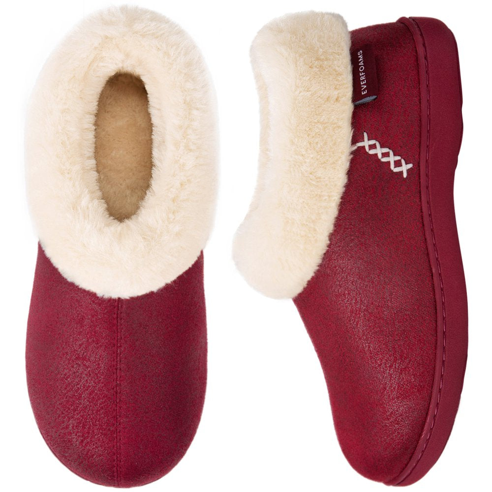  Women's Micro Suede Cozy Memory Foam Winter Slippers with Fuzzy Faux Fur Collar and Indoor Outdoor Rubber Sole