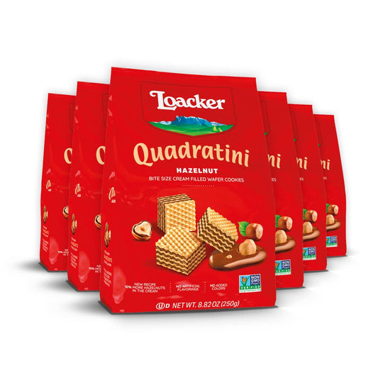 Quadratini Hazelnut, NON-GMO Bite-size Wafer Cookie, 8.82 oz, pack of 6