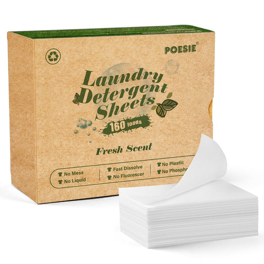 Poesie Laundry Detergent Sheets Fresh Scent Eco-Friendly Clear Plastic-Free Liquid Less 160 Sheets