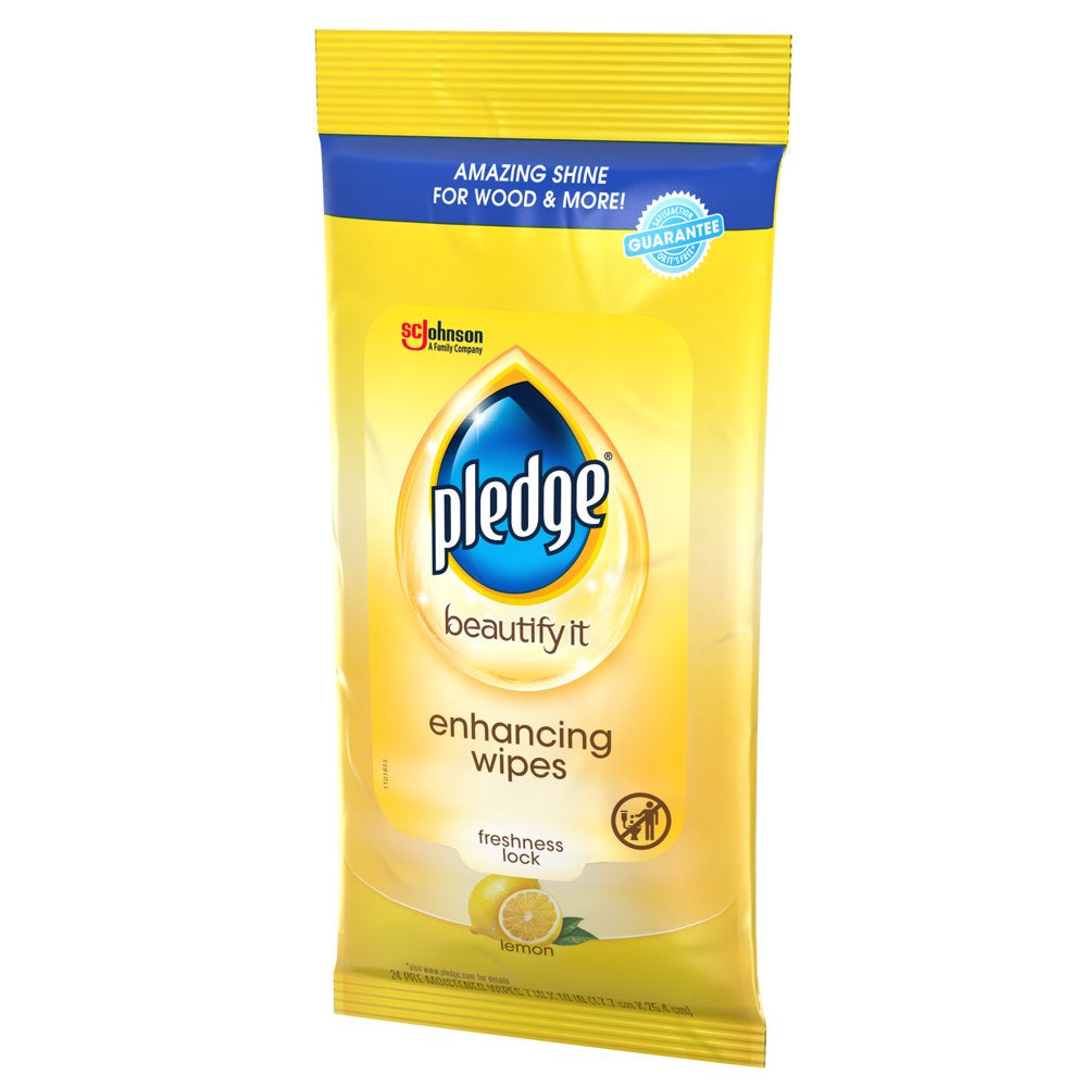 Pledge Beautify It Lemon Enhancing Wipes - Conveniently Dust, Clean and Shine Wood, Stainless Steel and More, 24Ct