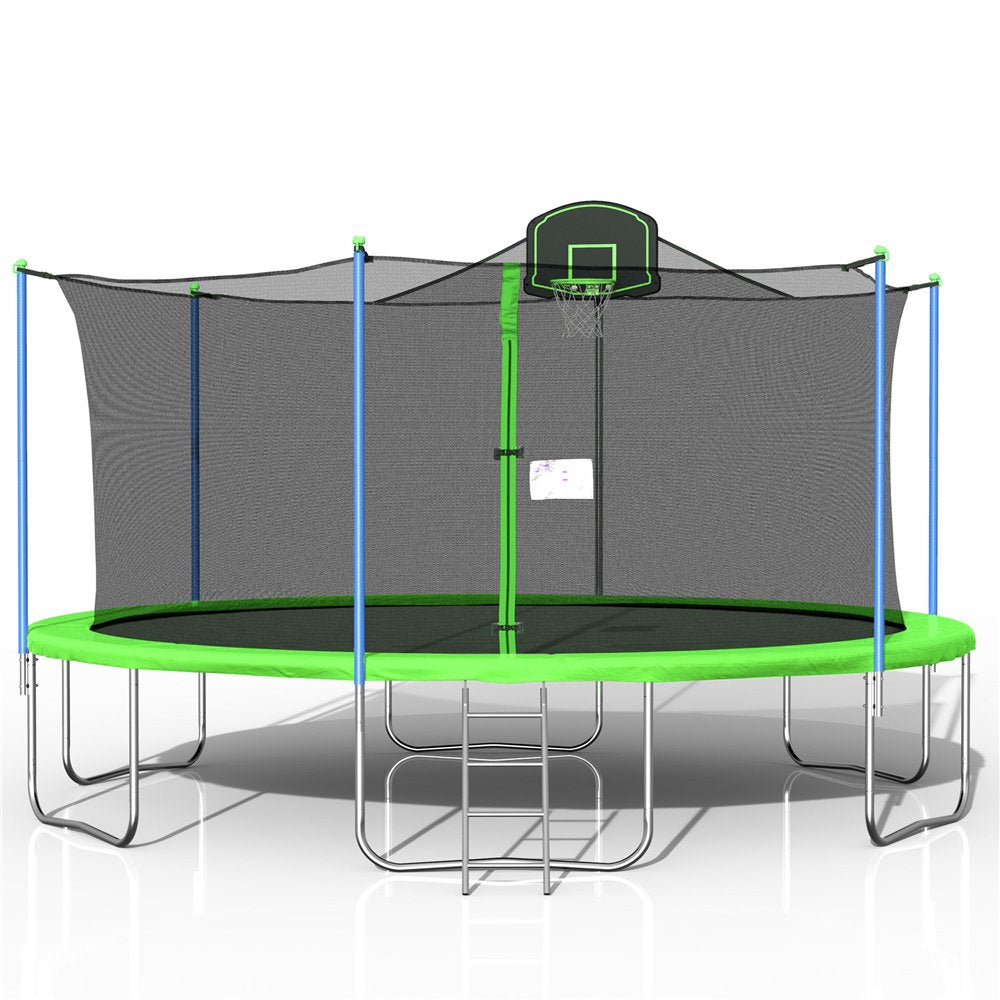 SEGMART 10Ft Trampoline for Kids with Basketball Hoop and Enclosure Net/Ladder,Blue