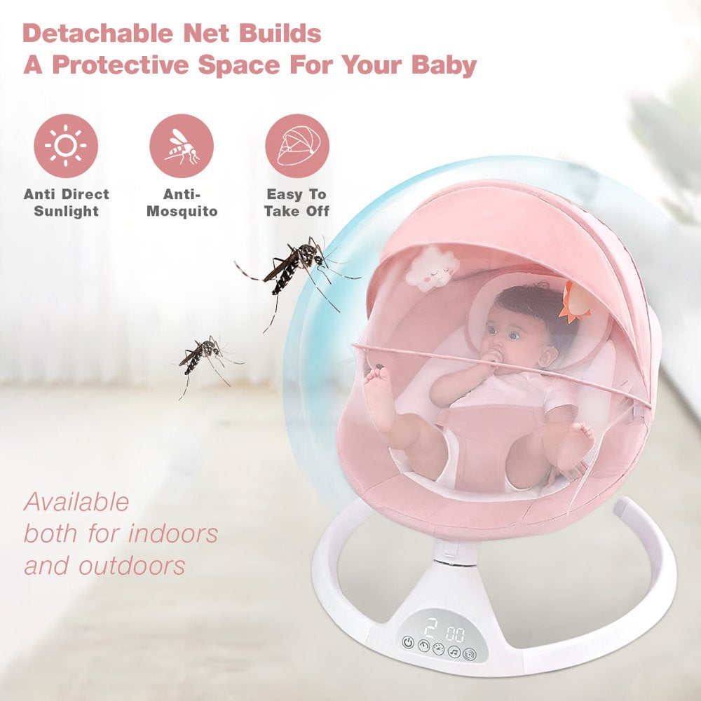 Baby Swing for Infants, Yadala Bluetooth Rocker, Newborn Electric Auto Swing with 5 Gears & Time Set & Music, Pink