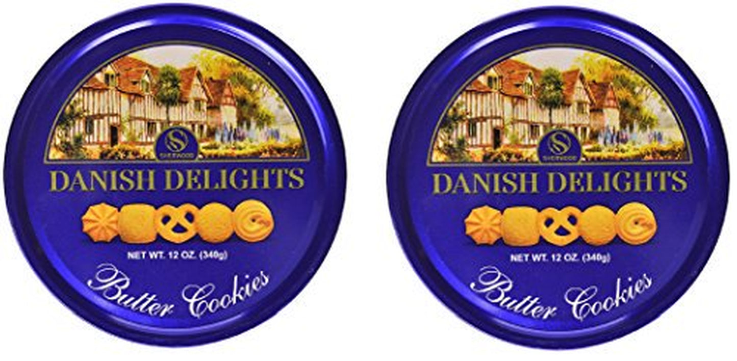 DANISH DELIGHTS Butter Cookies, (340g). In a Nice Attractive Gourmet Gifting Tin, Box Pack Of 2