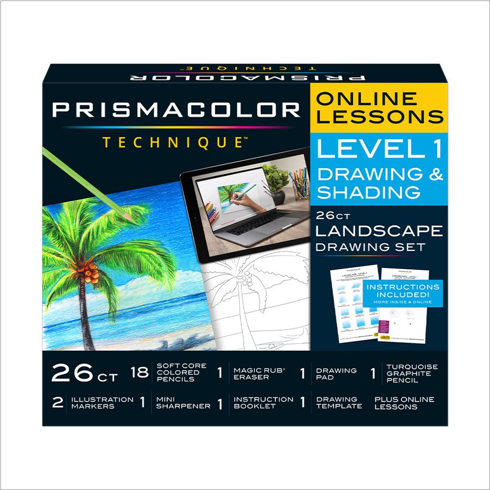  Art Supplies & Digital Art Lessons, Landscape Drawing Set, Level 1, 26 Count, for Students & Teens