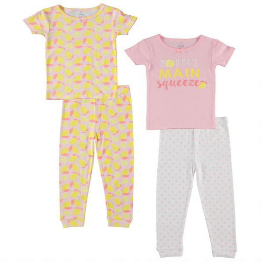 Cutie Pie Dreamers Baby Girl & Toddler Girl 4PC Tight Fit Cotton Sleep Set, Size 12M-4T