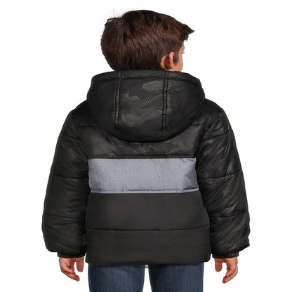 Weather Tamer Boys Hooded Long Sleeve Colorblock Winter Puffer Coat, Sizes 4-16