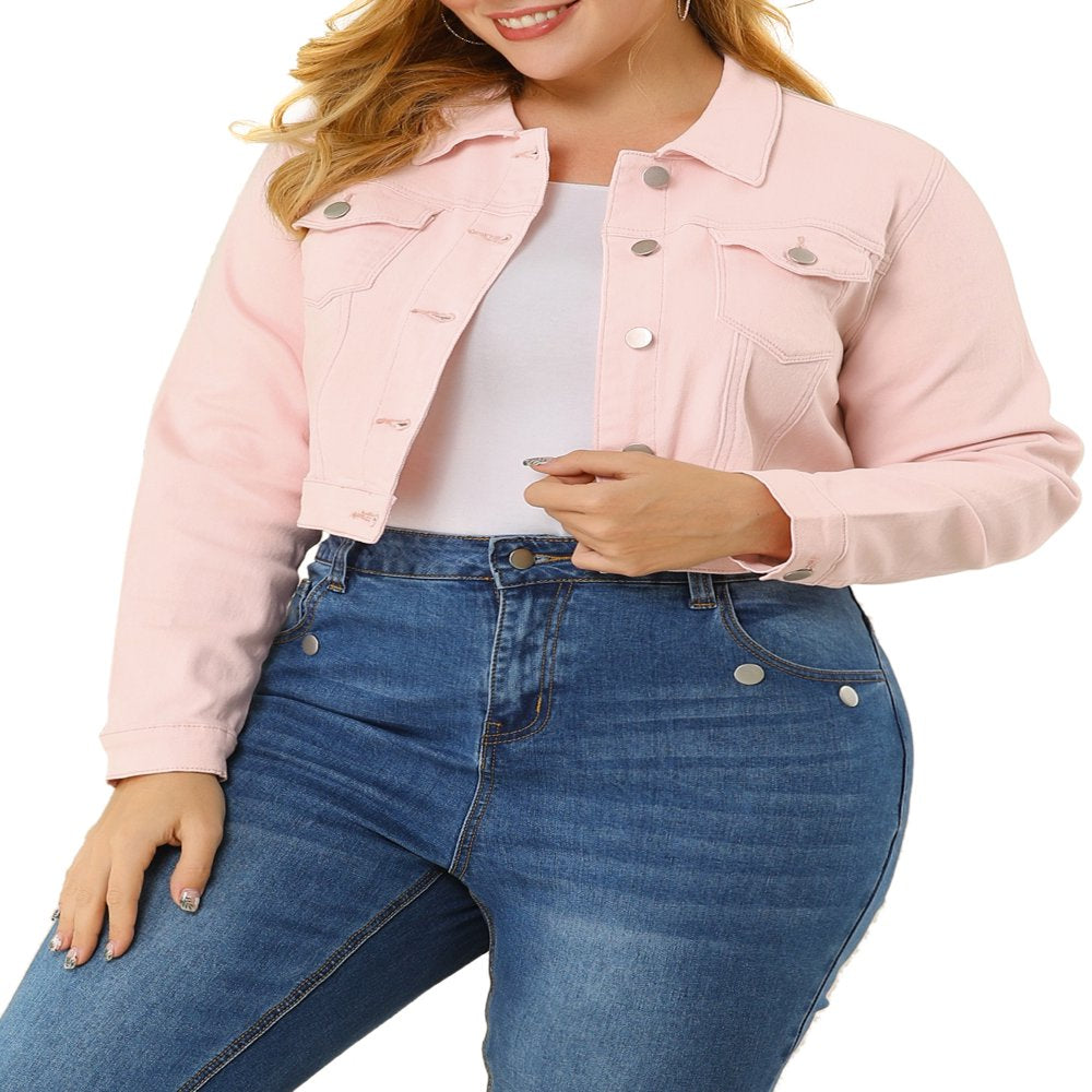  Women's Plus Size Jean Button Outfits Fashion Cropped Denim Jackets