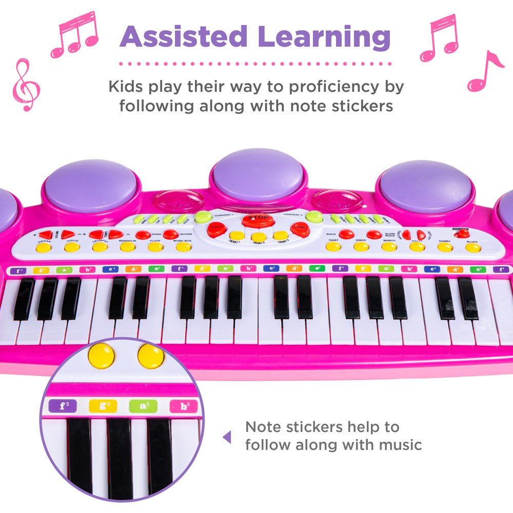 Best Choice Products 37-Key Kids Electronic Piano Keyboard w/ Multiple Sounds, Lights Microphone, Stool - Pink