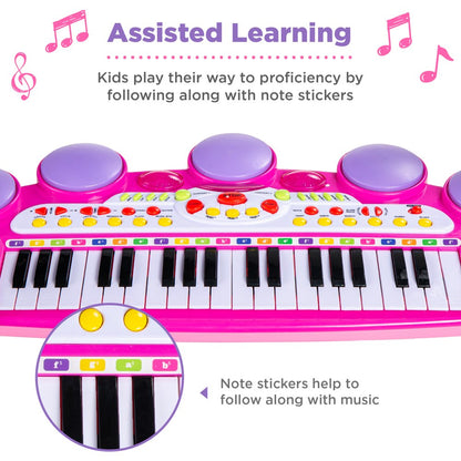 Best Choice Products 37-Key Kids Electronic Piano Keyboard w/ Multiple Sounds, Lights Microphone, Stool - Pink