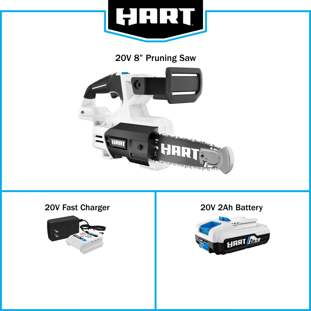 HART 20-Volt 8-inch Battery-Powered Pruning Chainsaw Kit, (1) 2.0Ah Lithium-Ion Battery