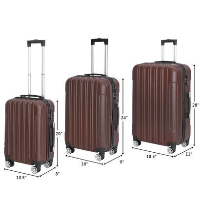 Zimtown 3-Piece Nested Spinner Suitcase Luggage Set with TSA Lock, Brown Carry-On Luggage 11.81 in