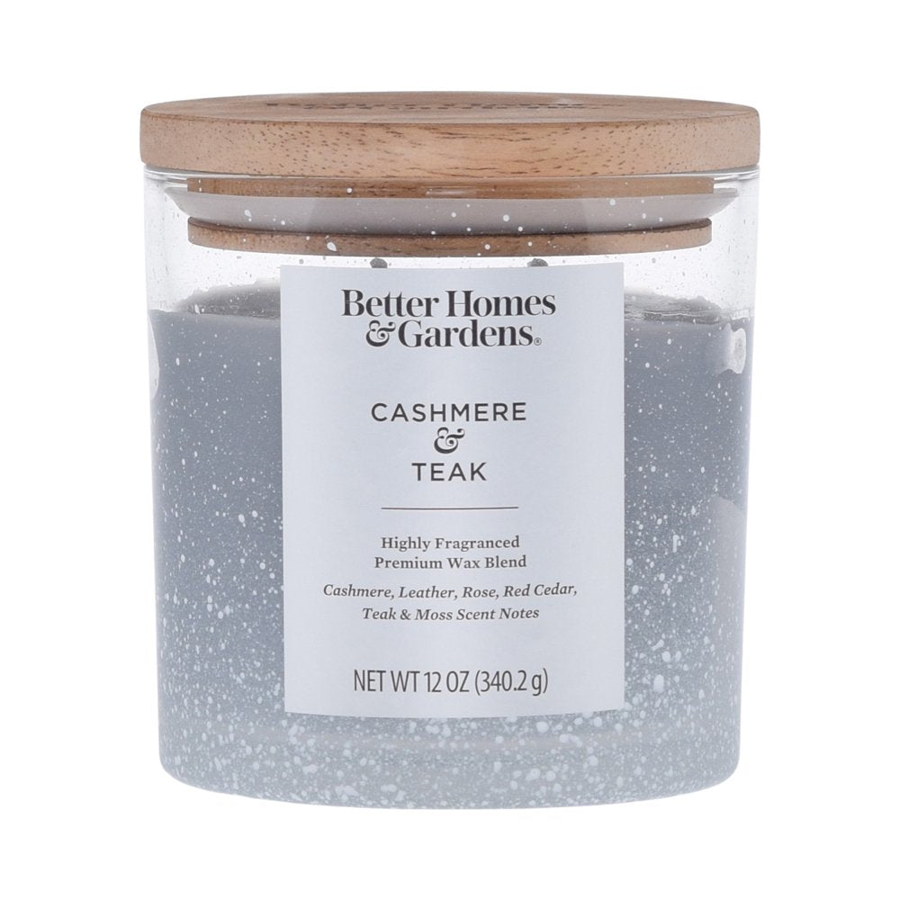 Better Homes & Gardens Cashmere & Teak Scented 2-Wick Snow Glass Jar Candle, 12 oz