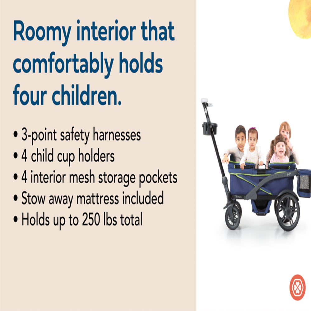 Gladly Family Anthem4 All-Terrain 4-Seater Wagon Stroller, Rugged Wheels, Canopy, Foldable, Sand & Sea