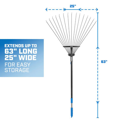 HART Collapsible Steel Tine Leaf Rake with Telescoping Handle Design