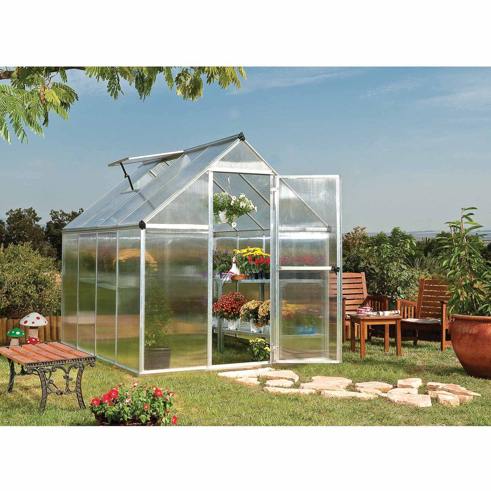 Palram - Canopia Mythos 6' x 8' Polycarbonate/Aluminum Walk-In Greenhouse – Silver - with Roof Vent