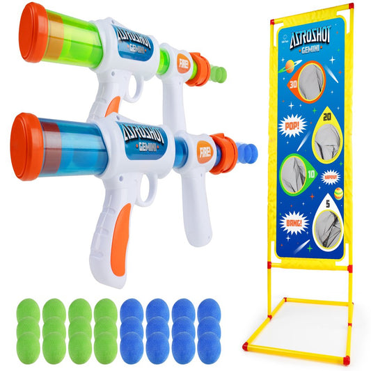 Astroshot Gemini - 2 Ball Popper Blasters Toy with 24 Soft Foam Balls and Standing Target(Unisex)