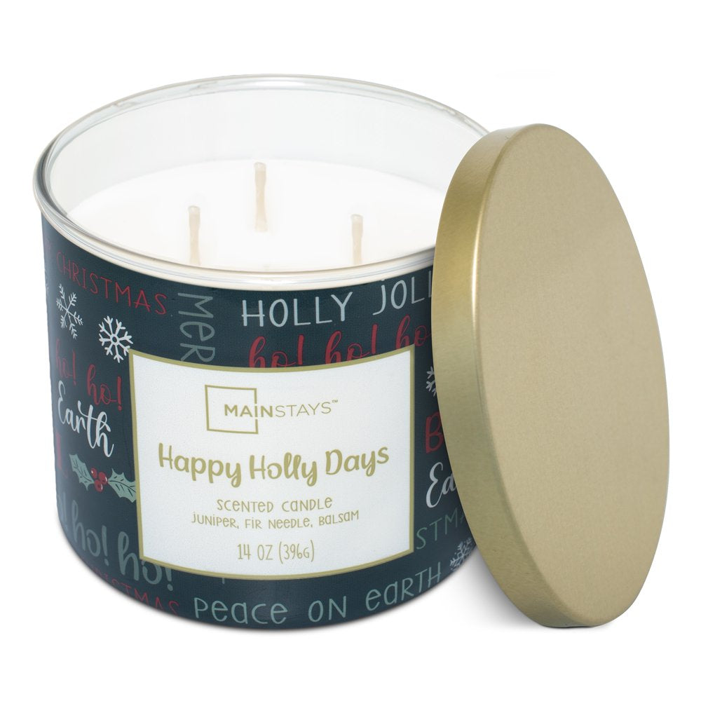 Mainstays 14oz 3-Wick Jar Candle, Happy Holly Days