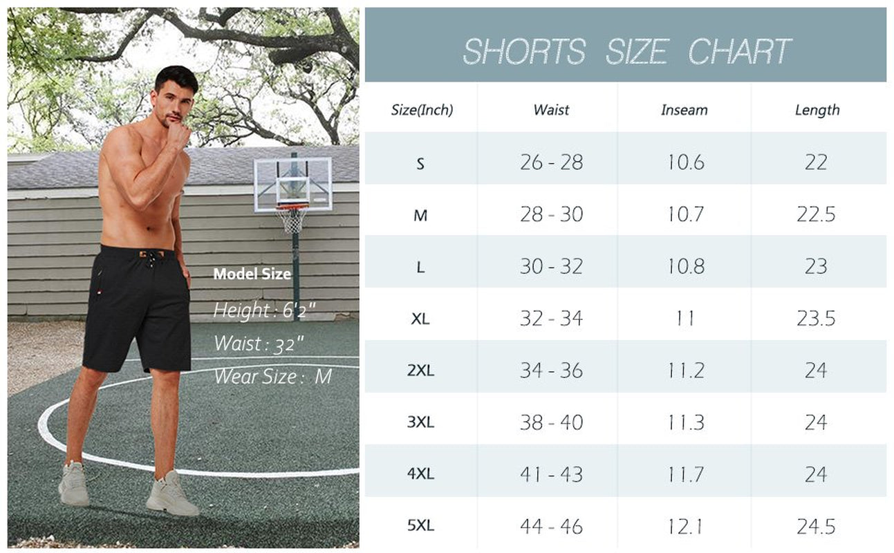  Mens Shorts Casual Drawstring Zipper Pockets Elastic Waist Big and Tall Beach Shorts