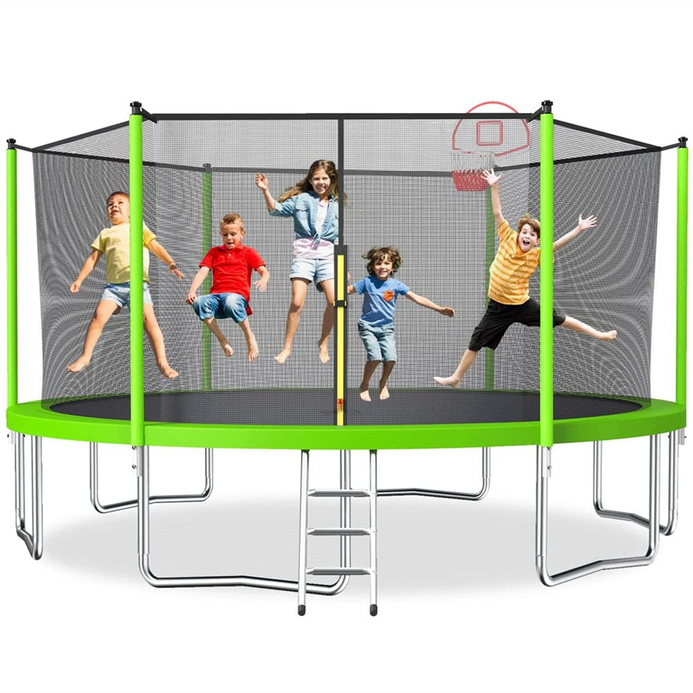 SEGMART 10Ft Trampoline for Kids with Basketball Hoop and Enclosure Net/Ladder,Blue