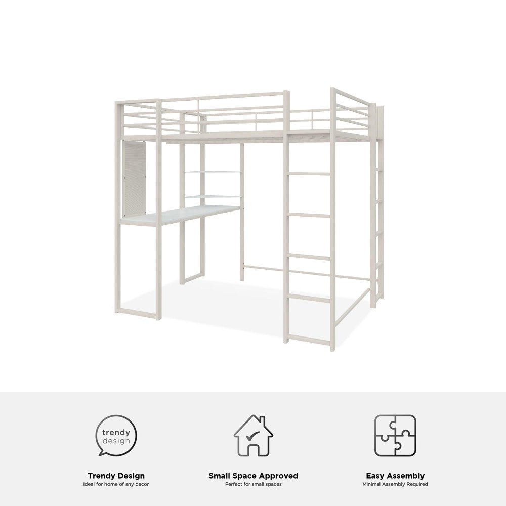 Teen Novogratz Hunter Full Size Metal Loft Bed with Desk, White