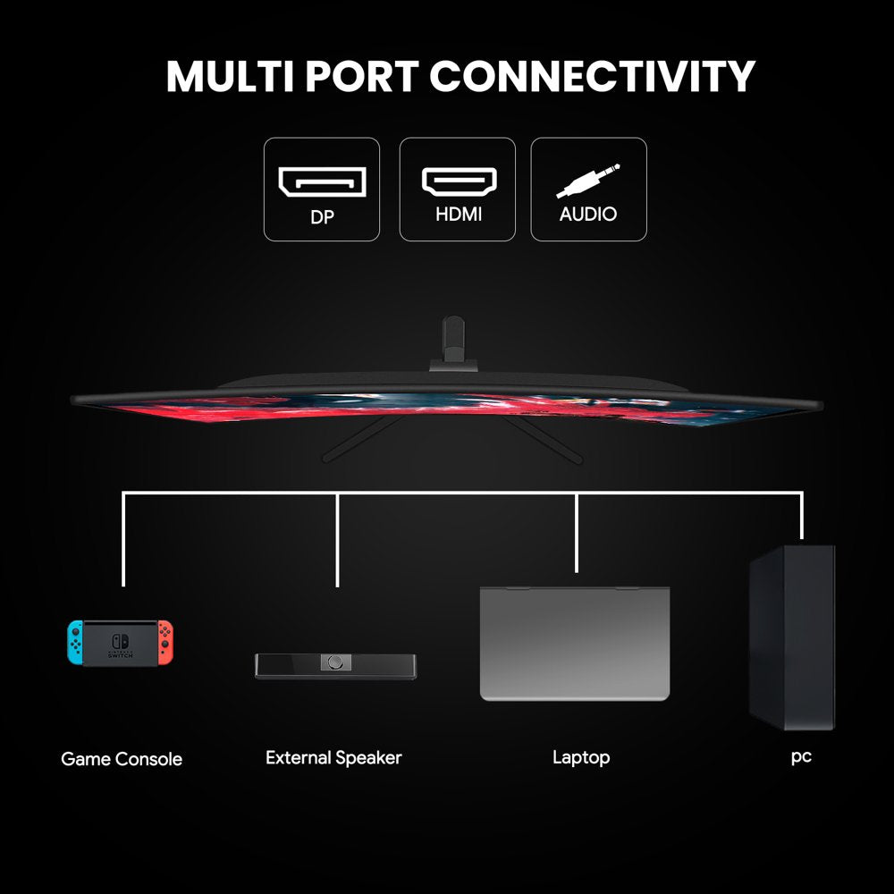 CRUA 24" 144Hz/165Hz Curved Gaming Monitor - FHD 1080P Frameless Computer Monitor, AMD Freesync, Low Motion Blur, VESA, DP&HDMI Port - Black