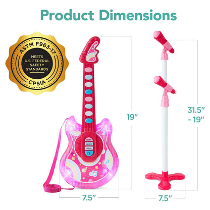 Best Choice Products 19in Kids Flash Guitar, Pretend Play Musical Instrument Toy for Toddlers w/ Mic, Stand - Pink