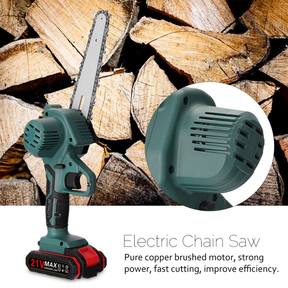  21V 6 Inch Mini Cordless Chainsaw with 2 Batteries  for Wood Cutting, Garden, Trimming Branch