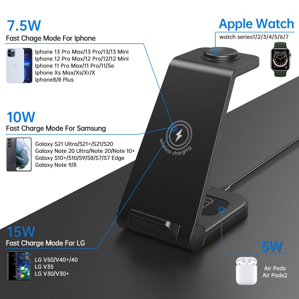 Wireless Charger, 23W 3 in 1 wireless charging station, Fast Charging dock for iPhone 14/13/12/11 Pro Max/X/Xs Max/8/8 Plus, AirPods 3/2/pro, iWatch Series 7/6/5/SE/4/3/2, Samsung Phones Charger Stand